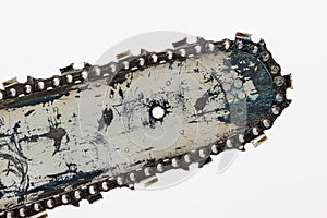 Worn chainsaw bar and blade