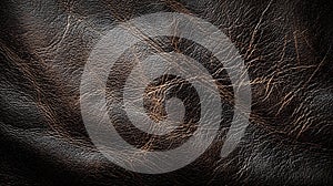 Worn dark leather upholstery close-up texture.