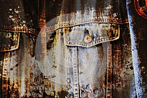 Worn grunge blue jeans background