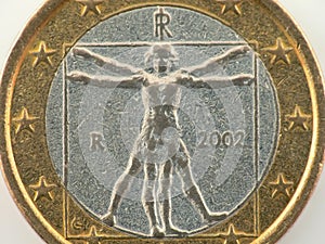 Worn italian one euro coin