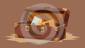 A worn leather suitcase its hinges creaking as its od to reveal a treasure trove of forgotten memories.. Vector photo