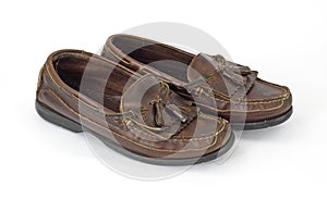 Worn leather tassel loafers