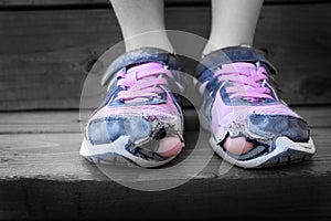 Worn Out Old Shoes with Holes in Toes Homeless Child