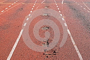 Worn out running track of a stadium