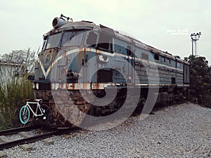 Worn-out trains in industrail park