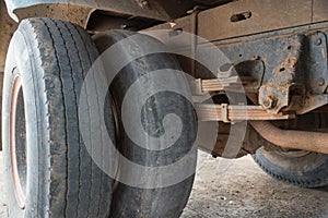 Worn out truck tire tread photo