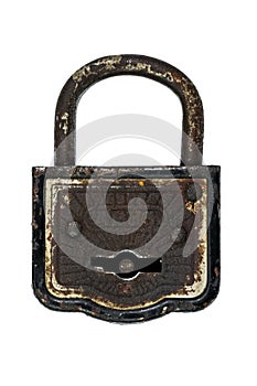 Vintage closed padlock over white