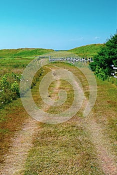 Worn path on a rural road in Prince Edward Island, Canada