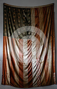 Worn and repaired American Flag