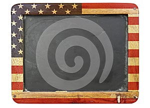 Worn school blackboard,stars and stripes