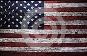 Worn and weathered image flag United States America on an old board wall