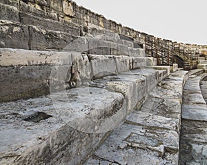 Worn and weathered steps at an ancient Roman amphitheater