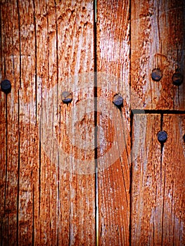 Worn wooden fence and nail heads