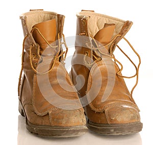 Worn work boots