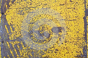 Worn yellow paint on metal sheet texture