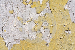 Worn Yellow, white concrete wall texture background. Textured plaster. Shabby paint