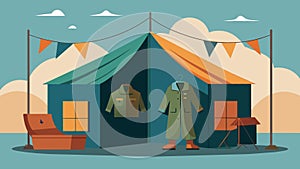 A wornout army tent set up in the corner of the shop serves as a unique and nostalgic for customers trying on vintage photo