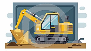 A wornout excavator its bucket swung open to reveal a cramped cab with levers and switches.. Vector illustration. photo