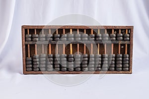 a wornout vintage Abacus on isolated background photo