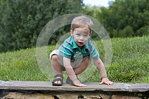 Worried boy on wall