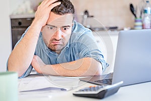 Worried broke man about money problem and home finances