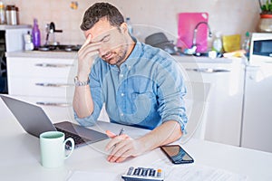 Worried broke man about money problem and home finances