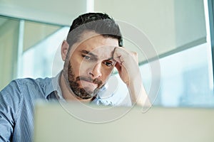 Worried Businessman Got Virus and Data Loss on Laptop Computer