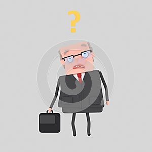 Worried businessman thinking about question. 3D