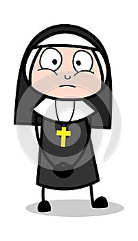 Worried - Cartoon Nun Lady Vector Illustration