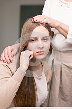 Worried daughter and supportive mother