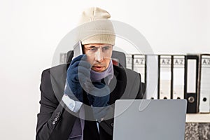 Worried executive who is cold and calls technical service