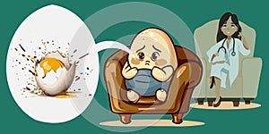 Worried Humpty Dumpty cracked eggshell phobia psychotherapy doctor