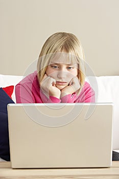 Worried Looking Girl Using Laptop