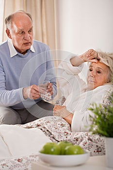 Worried man and sick wife