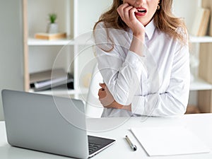 worried office woman work difficulties bad news