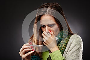 Worried sick woman with flu