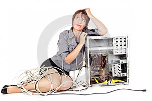 Worried woman with computer