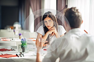 Worried woman doubting.Angry female despise partners actions,agitated person having relationship problems