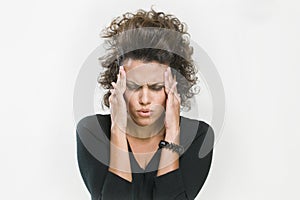 Worried woman holding her head