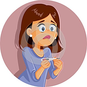 Worried Woman Holding Thermometer Vector Illustration