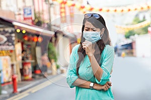 Worried woman surrounded by sick people