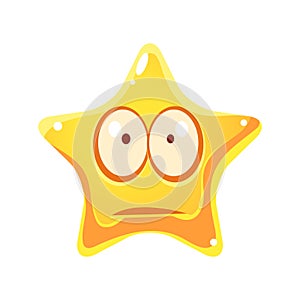 Worry and sad emotional face of yellow star, cartoon character
