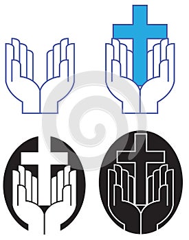 Worship Hands and Christian Cross graphic icons