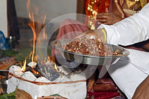 Worship by Indian Havan Kund.blazing flames of fire photo