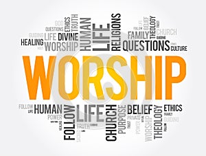 Worship word cloud collage, social concept