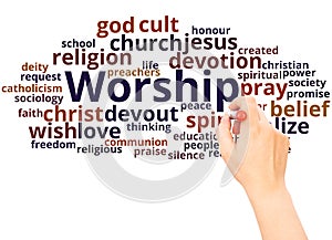 Worship word cloud hand writing concept