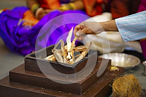 Worshiping Fire. Homa. Hindu marriage ritual