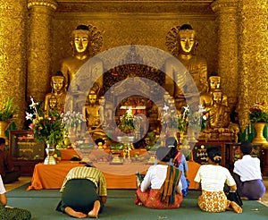 Worshippers in Temple. Shwedagon Pagoda