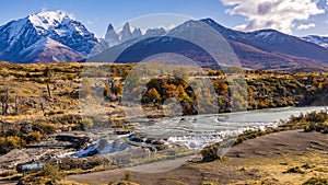 The worth seeing rapids at the waterfall Cascada Rio Paine, Chile, Patagonia