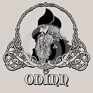 Wotan Odin God of wisdom, poetry and war. Illustration of Norse mythology photo